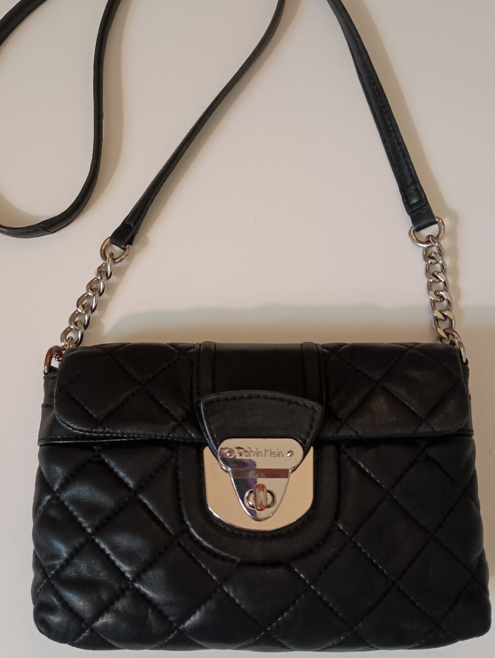 Calvin Klein Quilted Lambskin Leather Black Shoulder/Crossbody Bag